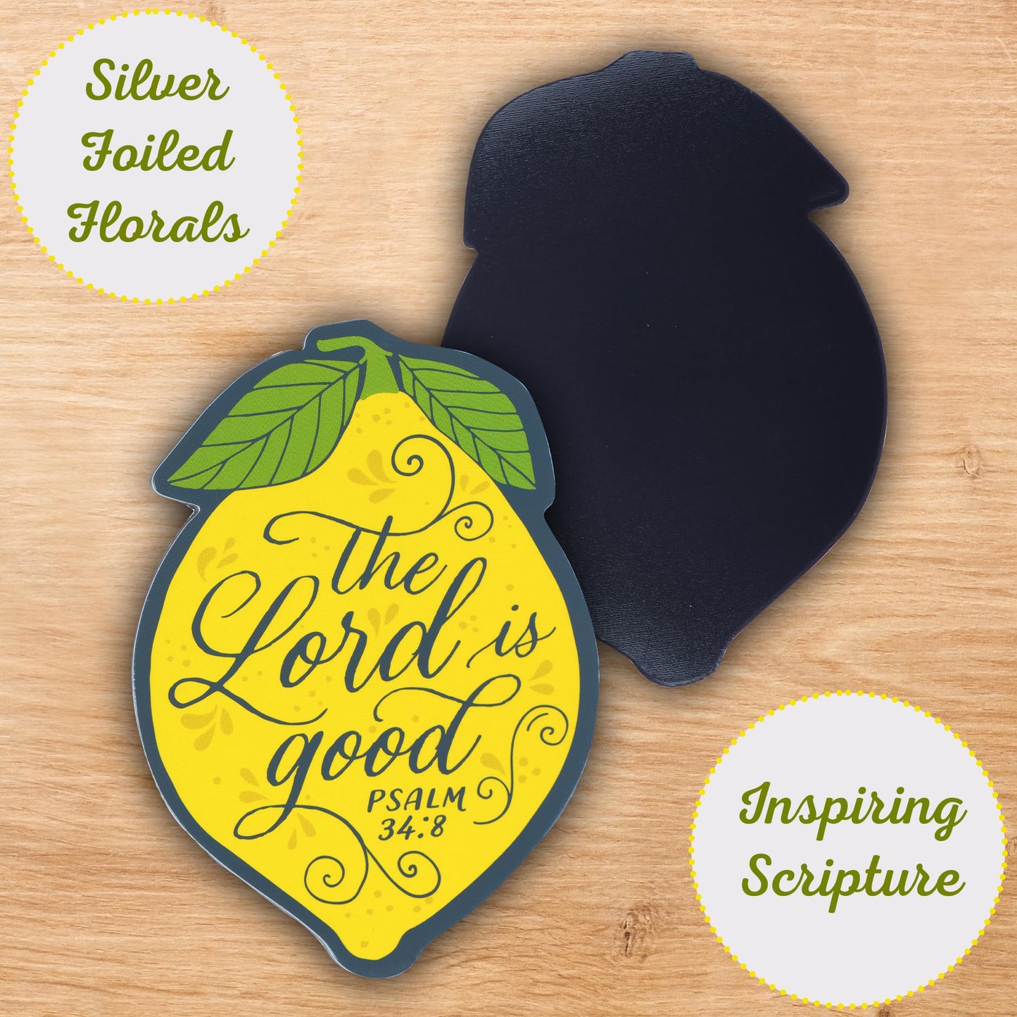 Christian Art Gifts Inspirational Refrigerator Scripture Magnet for Women & Girls with Bible Verse - The Lord is Good - Psalm 34:8 Lemon Fridge Magnet, Home & Kitchen Decorations, Size 3.15" x 2.2"