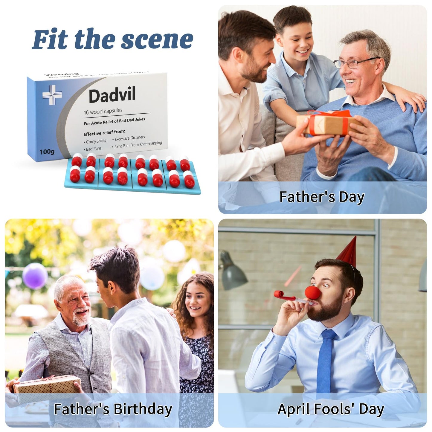 Dad Jokes Pill Box, April Fool's Day Gift, Funny Birthday Gifts for Men, Novelty Joke Gifts for Father, Gag Pill Gifts for Men, White Elephant Gifts