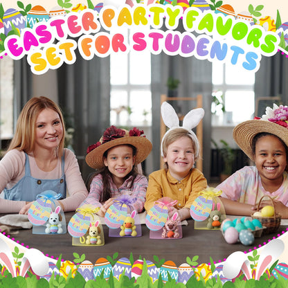 Wiwiqing 36 Pcs/12 Set Easter Mini Stuffed Animals Gift Set 12 Plush Animal Keychains 12 Cards 12 Bags for Easter Egg Hunt Fillers Basket Stuffers Classroom Exchange Gifts Party Favors
