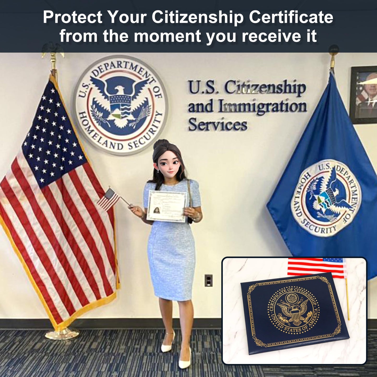 GraduatePro US Citizenship Certificate Holder | US Citizenship Gifts | Naturalization Certificate Padded Cover Printed with Golden Great Seal of The United States