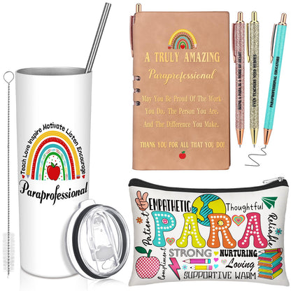 Patelai 6 Pcs Nurse Paraprofessional Gifts Teacher Thank You Gifts for Women 20oz Stainless Steel Tumbler Makeup Cosmetic Bag Pen Notebooks Gift for Nurse CNA Teacher Assistant