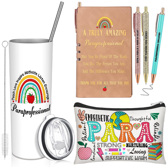Patelai 6 Pcs Nurse Paraprofessional Gifts Teacher Thank You Gifts for Women 20oz Stainless Steel Tumbler Makeup Cosmetic Bag Pen Notebooks Gift for Nurse CNA Teacher Assistant