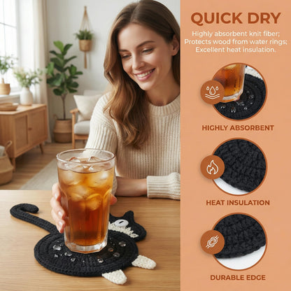 Cat Coasters - Gifts for Cat Lovers,Non-Slip Heat-Resistant Coaster,Funny Gag Gifts,Perfect for Home Decor and White Elephant Exchang,Universal Table Guard for All Cups(4PC)