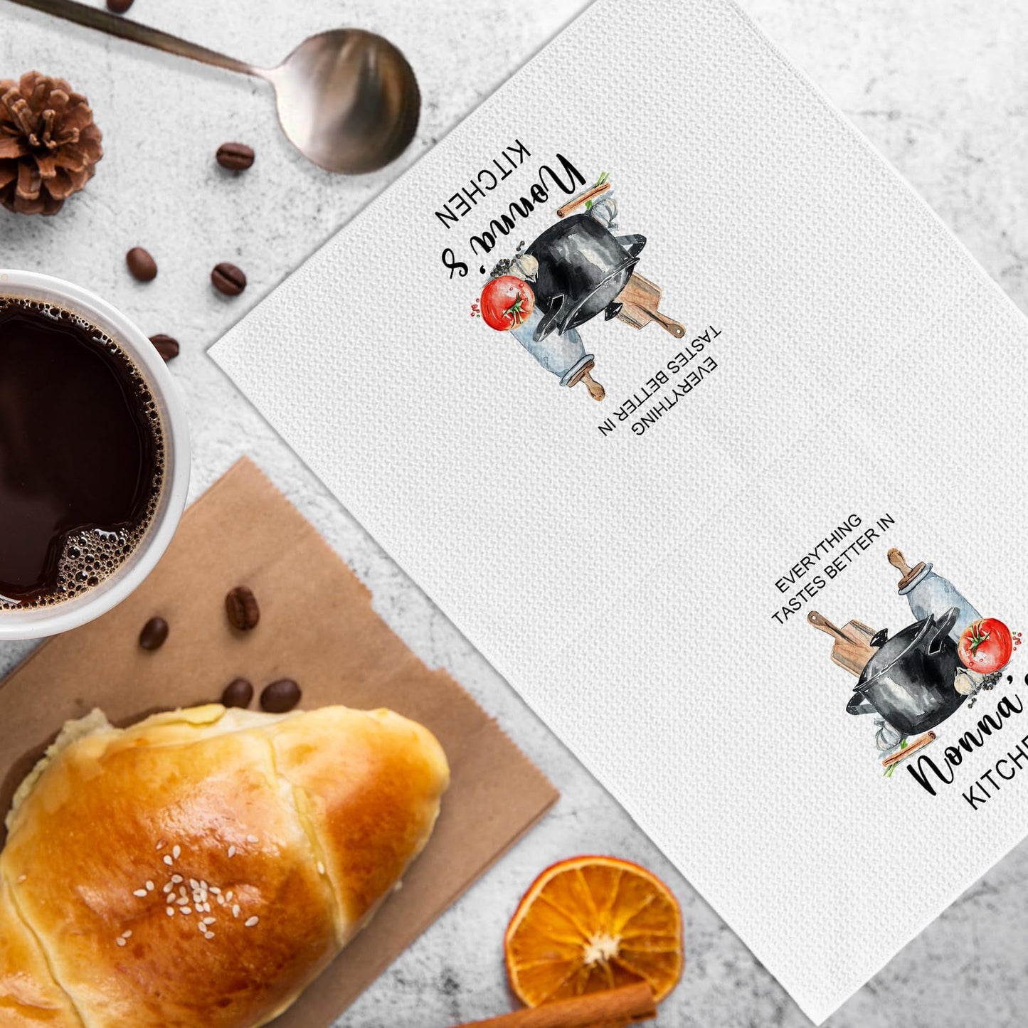 Nonna Gifts Kitchen Towels, Gifts for Nonni Grandma from Grandkids, Everything Tastes Better in Nonna's Kitchen Decorative Hand Tea Towels for Kitchen, 16x24 Inches