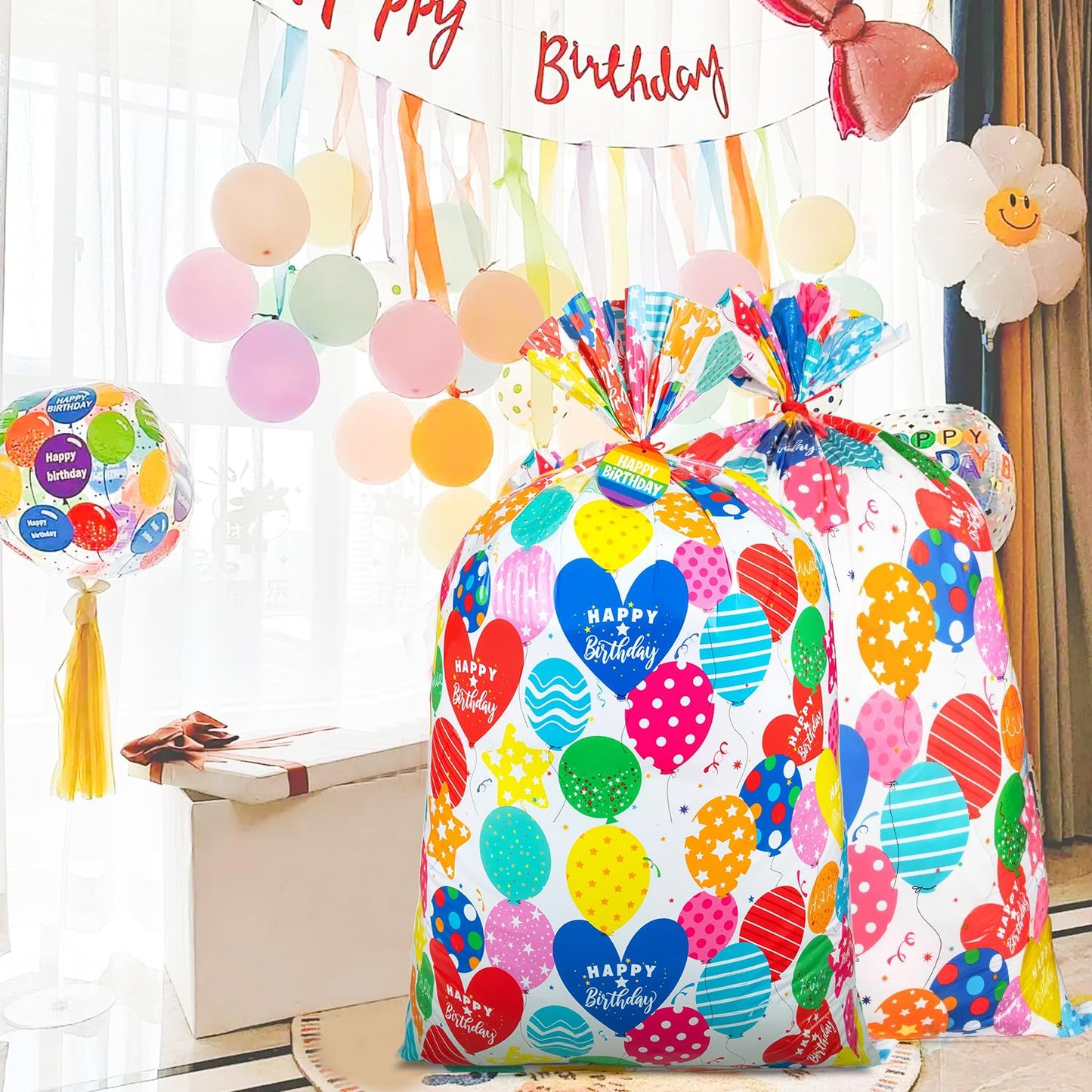 Sofier Large Birthday Gift Bags 36''x56'' Jumbo Happy Birthday Gift Wrap Extra Large Plastic Gift Bags for Big Giant Presents Kids Party