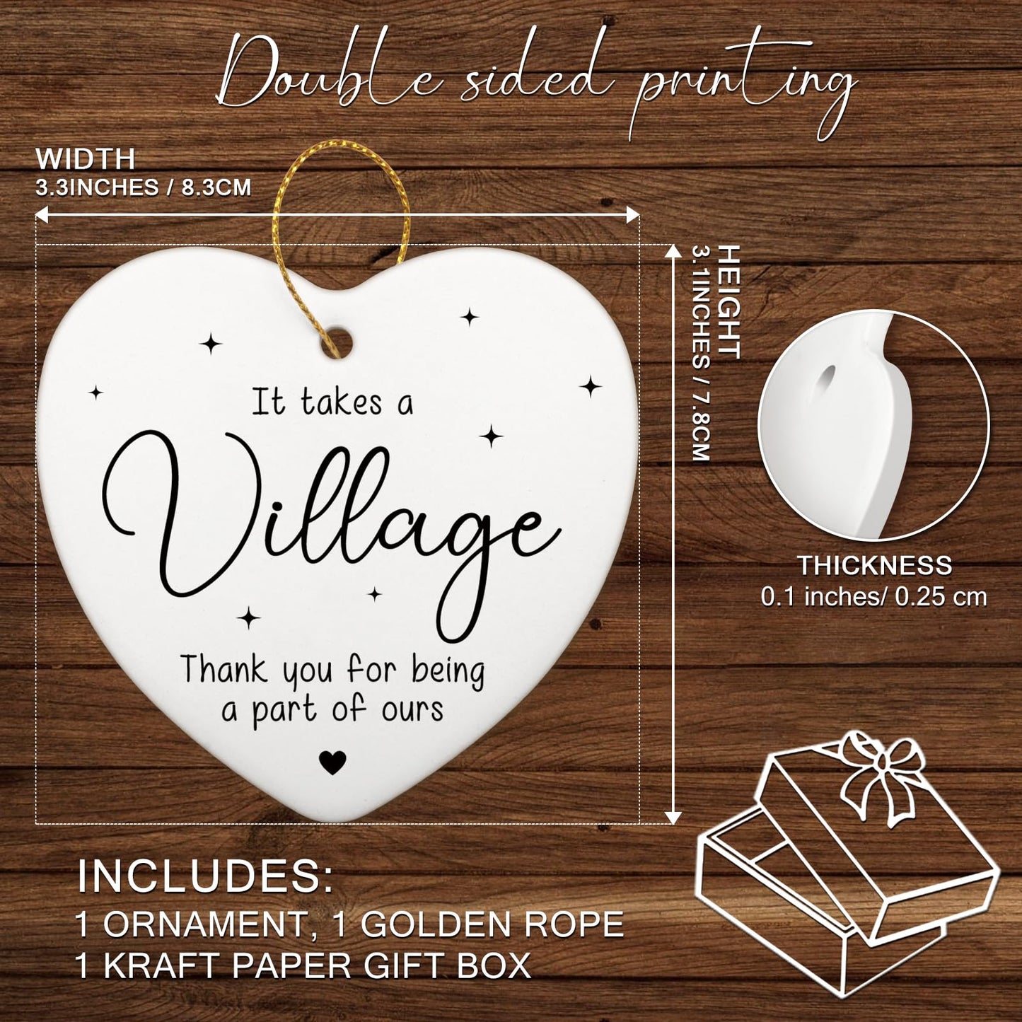 Thank You Gifts for Women It Takes a Village Daycare Provider Babysitter Gifts Appreciation Gift for Coworker Teacher Nurse Christmas Tree Decorations Ceramic Heart Ornament