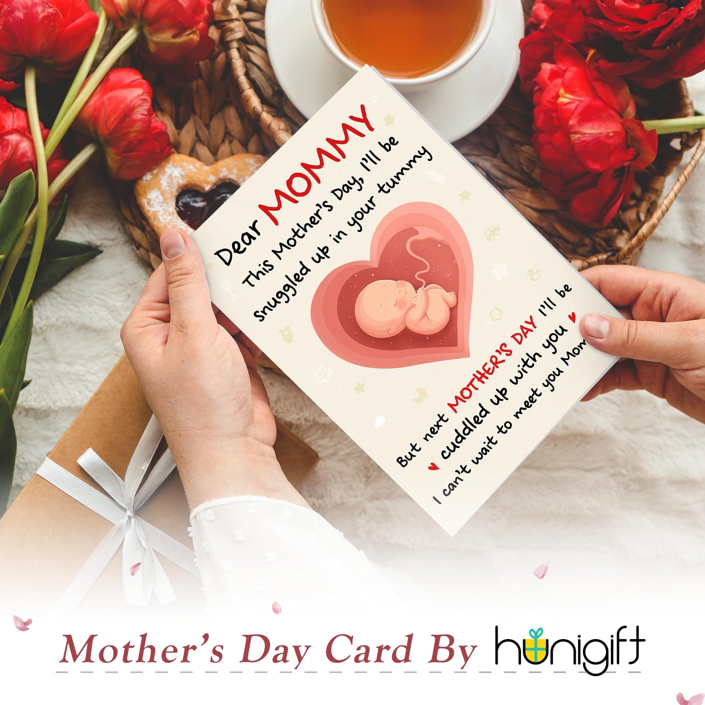 HUNIGIFT First Mothers Day Card for New Mom, Mom to be - Happy Mother to be Mothers Day Card for Expecting Moms, Pregnant Moms, Pregnant Daughter Wife from The Bump - 5.3''x 8.0'' Card & Envelope