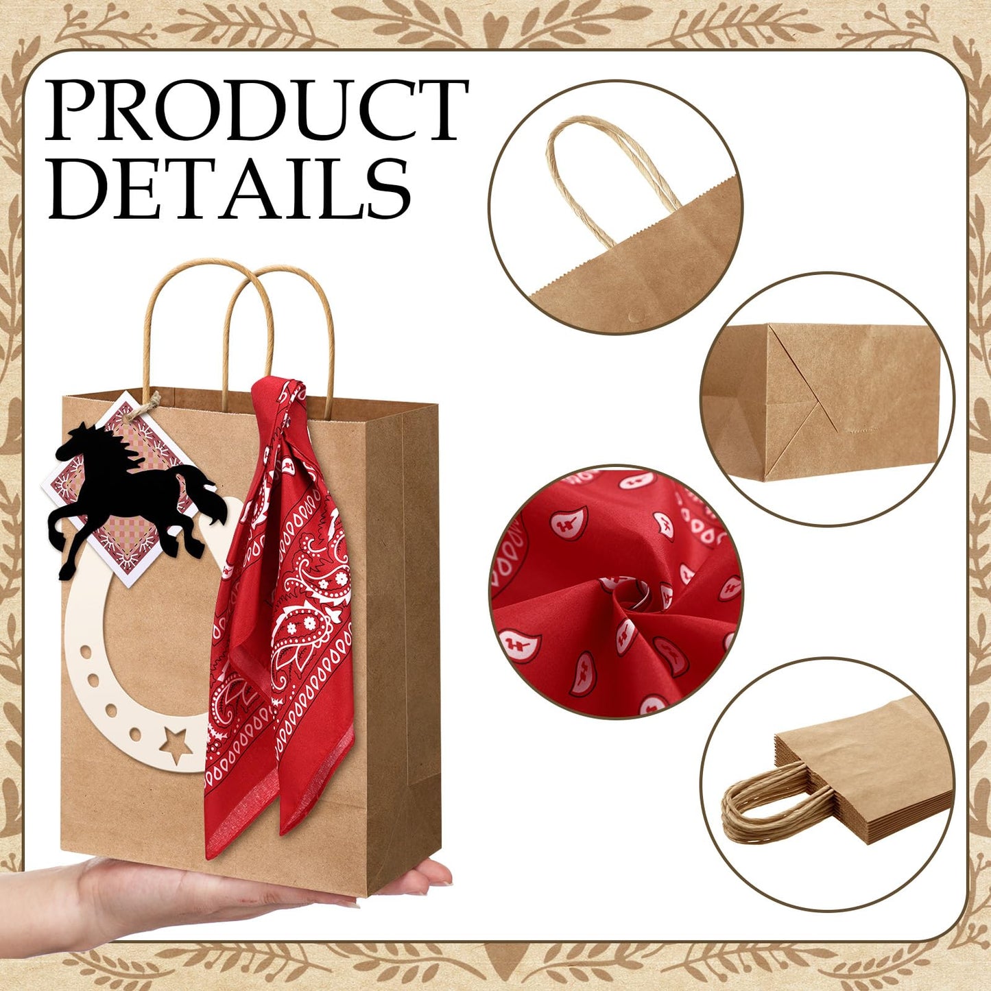 Jeere 48 Pcs Western Cowboy Gift Bags Western Theme Party Favors Cowboy Paper Goodie Handles Bags with Red and Blue Paisley Bandana Horseshoes Stickers for Rodeo Cowgirl Birthday Party Decoration