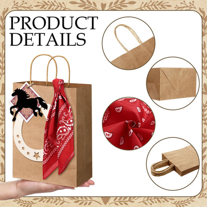 Jeere 48 Pcs Western Cowboy Gift Bags Western Theme Party Favors Cowboy Paper Goodie Handles Bags with Red and Blue Paisley Bandana Horseshoes Stickers for Rodeo Cowgirl Birthday Party Decoration