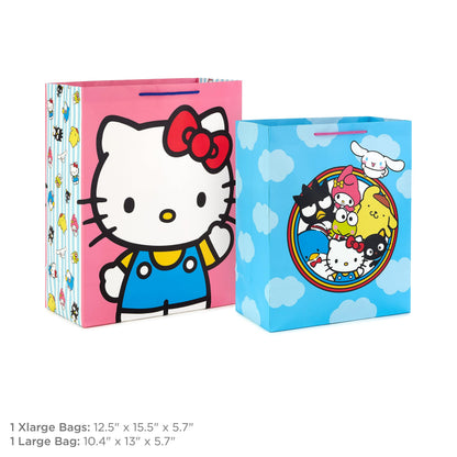 Hallmark Hello Kitty Gift Bag Bundle (2 Bags: 1 Large 13", 1 XL 15") for Birthdays, Back to School, Halloween