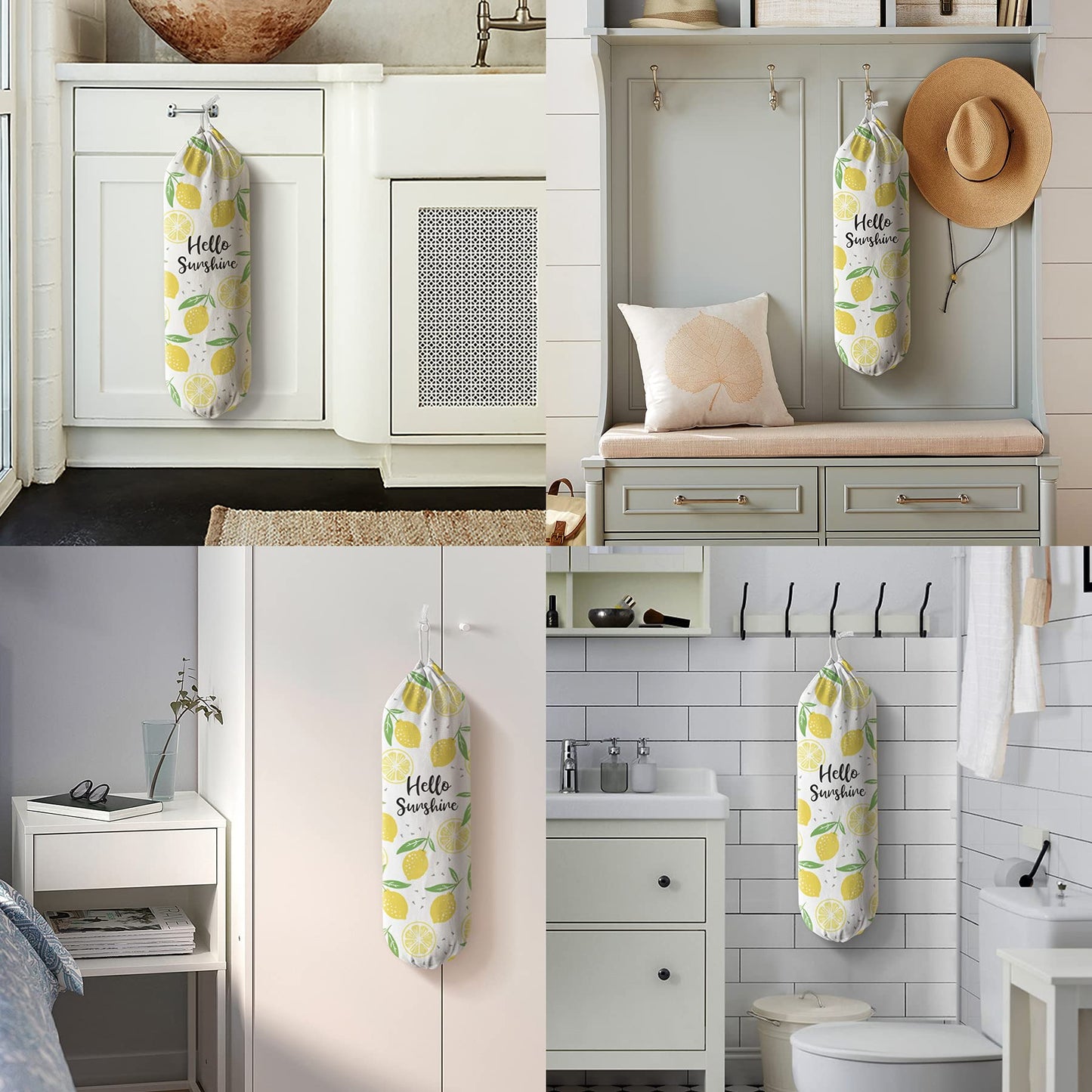 Hglian Lemon Grocery Bags Holder,Sunshine Plastic Bag Holder Garbage Shopping Trash Bags Storage Organizer,Cute Lemon Kitchen Décor, Gifts for Women