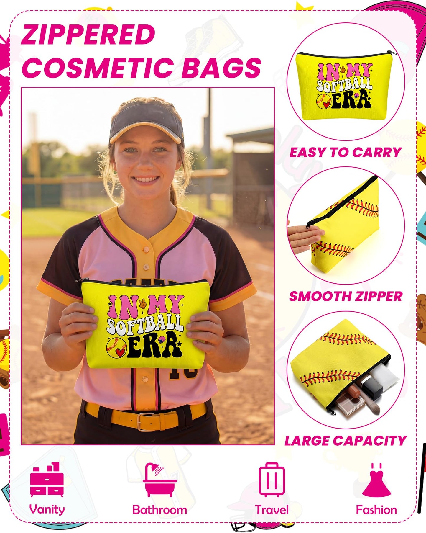 48 Pcs Softball Team Gifts for Women Include Cosmetic Bags Socks Bracelets and Cards for Teen Girls Players Coach