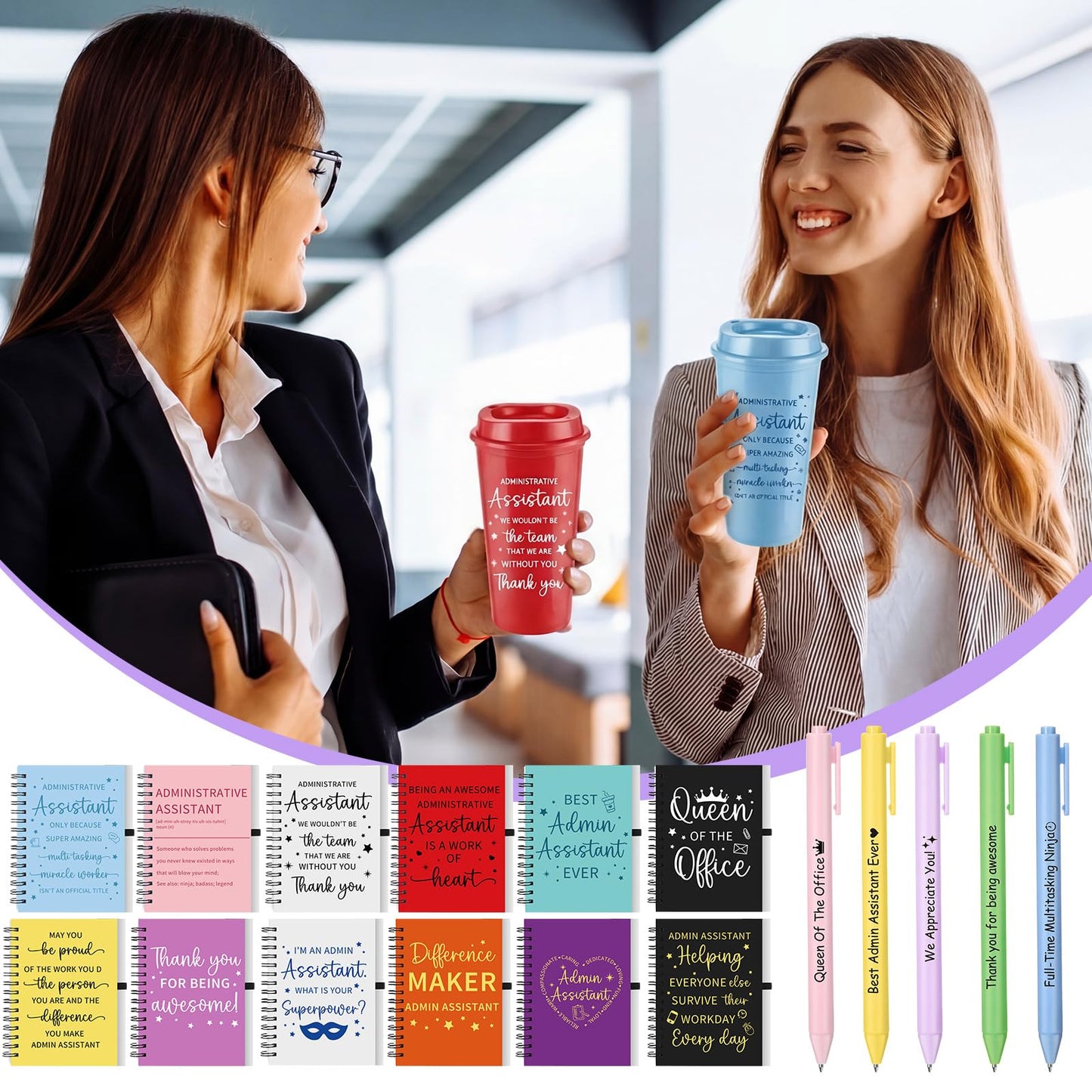 Glenmal 36 Pcs Administrative Professional Day Gifts Bulk 16oz Inspirational Plastic Cups Thank You Notebook Mini Pen Administrative Assistant Gifts for Secretary Receptionist Staff Coworker