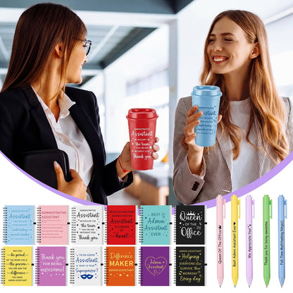 Glenmal 36 Pcs Administrative Professional Day Gifts Bulk 16oz Inspirational Plastic Cups Thank You Notebook Mini Pen Administrative Assistant Gifts for Secretary Receptionist Staff Coworker
