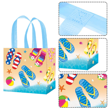 C L cooper life 12pcs Beach Flip-Flop Gift Treat Bags with Handles Summer Party Grocery Shopping Bags Flip-flop Beach Ball Theme Non-Woven Bag for Hello Summer Birthday Party Supplies