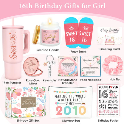 Sweet 16 Gifts for Girls Happy 16th Birthday Gifts for Girls Sweet Sixteen Gift for 16 Year Old Girl Trendy 2026 Pink 16 Year Old Girl Birthday Gift Ideas 16th Decoration for Granddaughter, Daughter