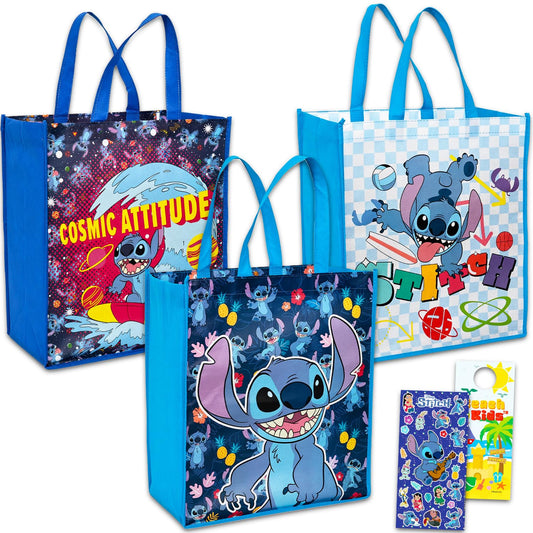 Stitch Tote Bag Bundle - Disney Accessories Bundle with 3 Grocery Bags Plus Stickers, More | Disney Lilo and Stitch Reusable Bags Set