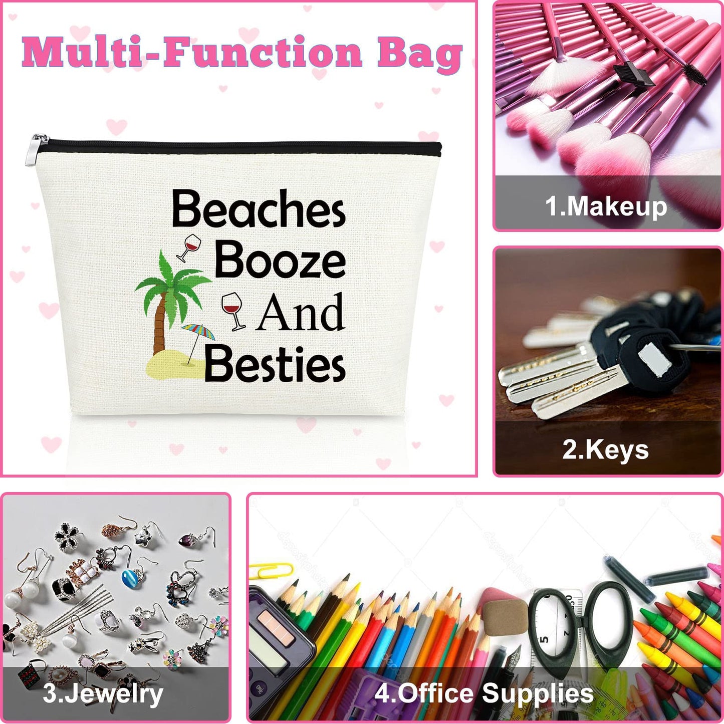 Mxrymvu Beach Gifts for Women Friends Makeup Bag Beach Lover Gifts Cosmetic Bag Funny Vacation Gift Seaside Themed Pouch for Women Besties Birthday Christmas Graduation Present Travel Makeup Pouch