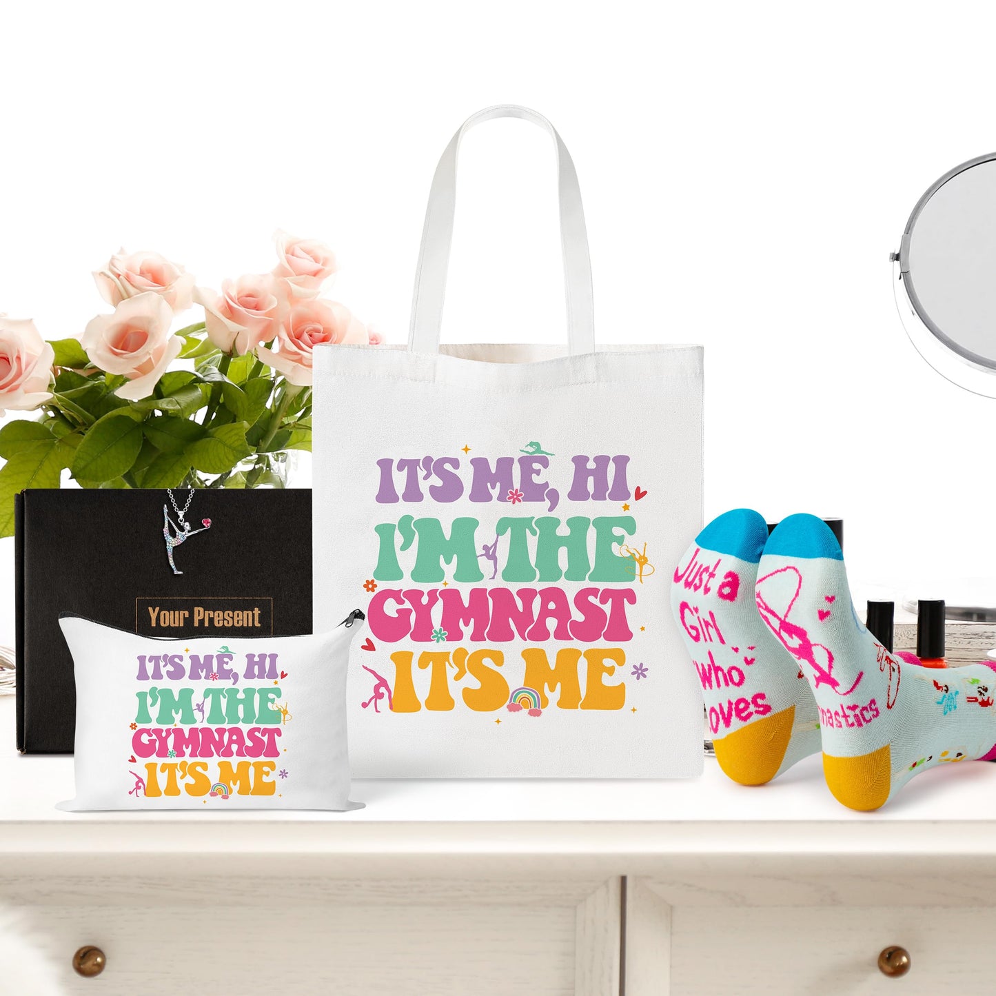 Y1tvei Ballerina Gift Set for Dancing Girls- Dainty Canvas Tote Bag Handbag, Gifts for Ballet Women Birthday Party Favors