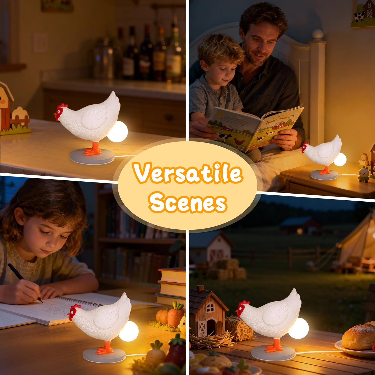 OkiyiD Chicken Egg Lamp, Funny Hen Chicken Table Lamp, LED Egg Night Lght, Resin Chicken with Stepless Dimming Function, Decoration for Home, Bedroom, Study Room