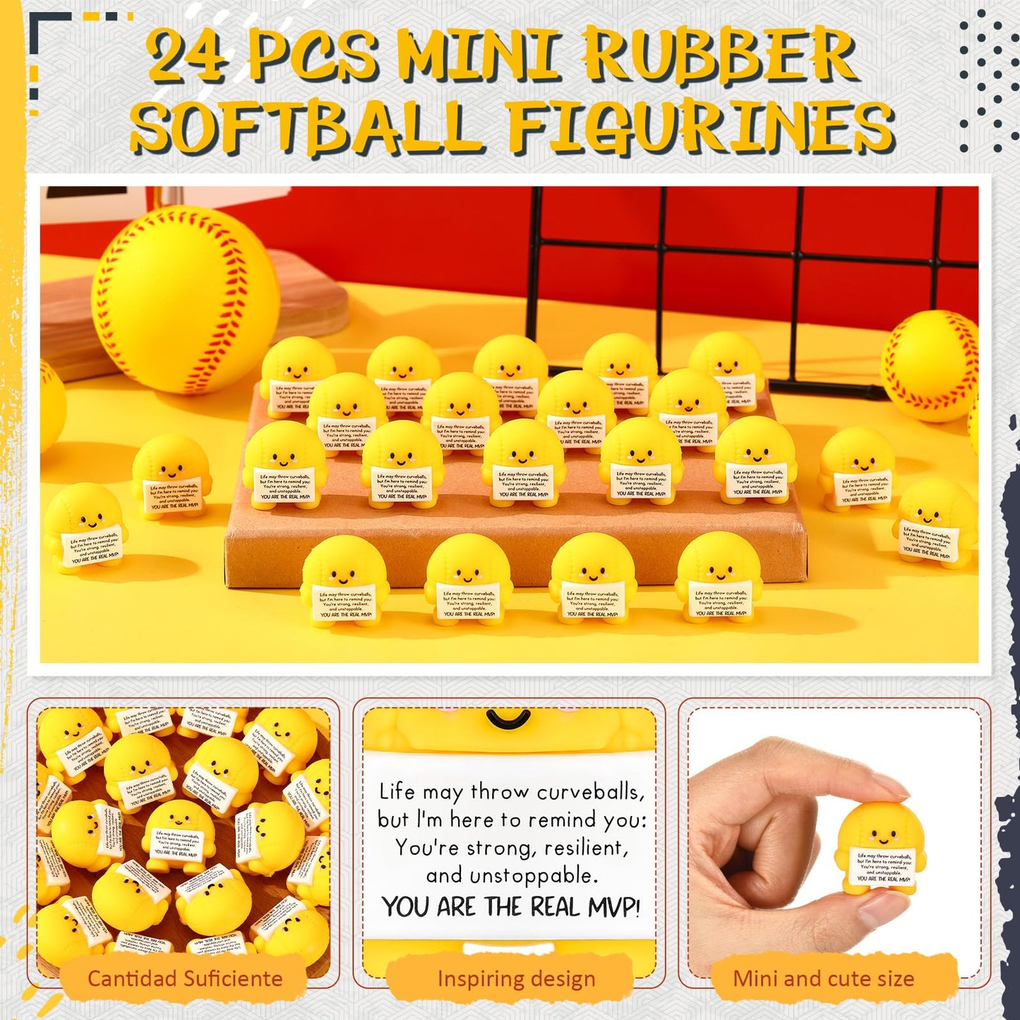 Skylety 24 Pcs Mini Graduation Softball Party Favors Softball Team Gifts Bulk Positive Soft Ball Desktop & Tabletop Decorative Emotional Positive Gift for Team Men Women Birthday Party Favors