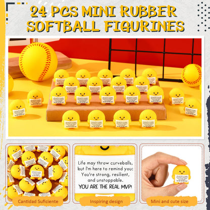 Skylety 24 Pcs Mini Graduation Softball Party Favors Softball Team Gifts Bulk Positive Soft Ball Desktop & Tabletop Decorative Emotional Positive Gift for Team Men Women Birthday Party Favors