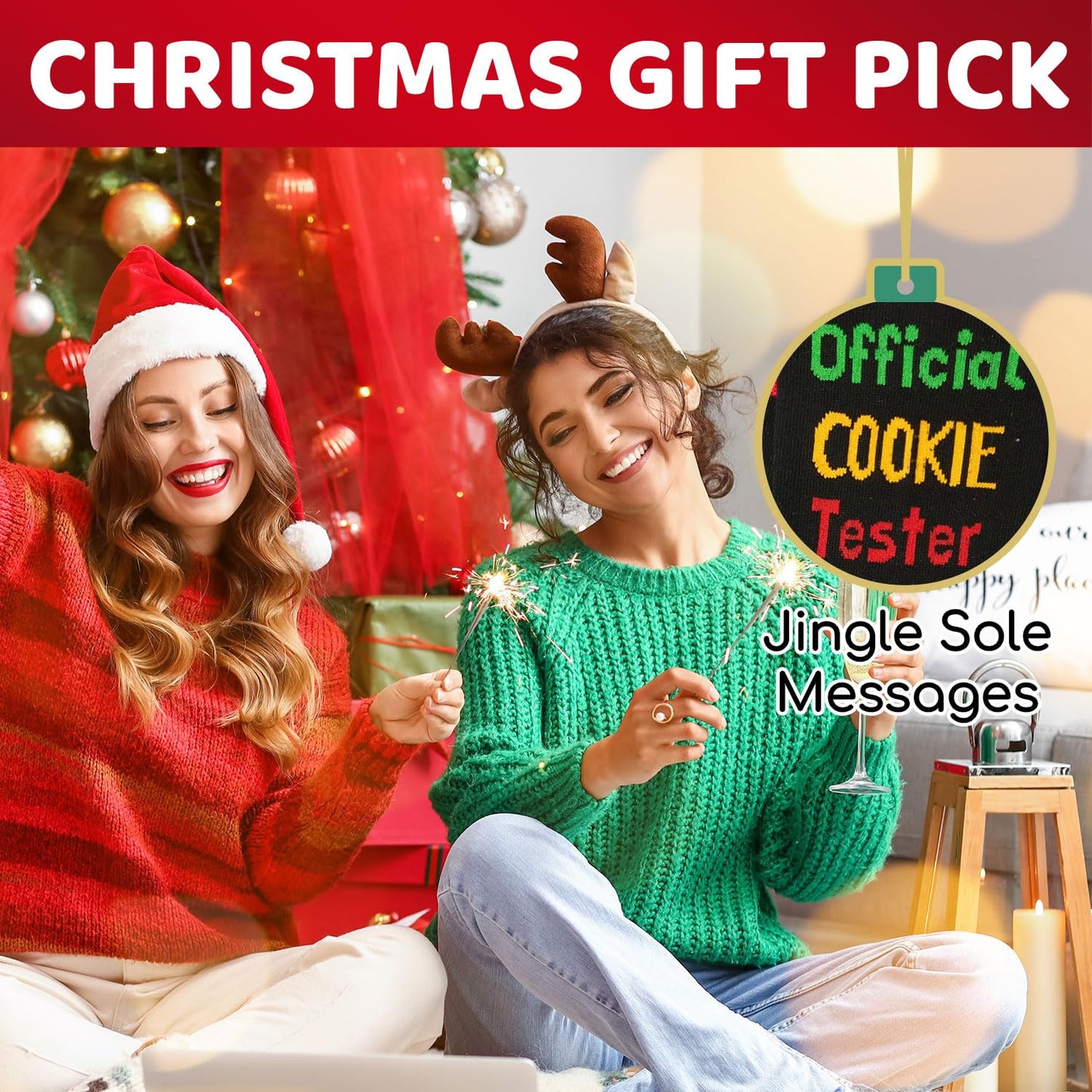 Zmart Christmas Cookies Gifts - Gingerbread Socks for Teen Boys Girls Age 2-18