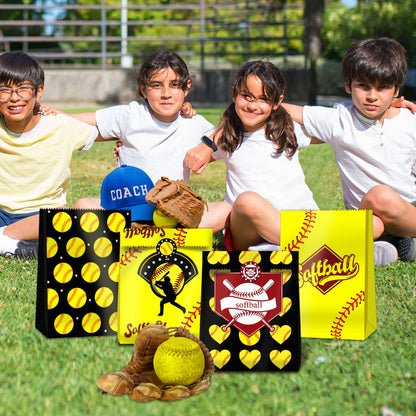 BQK 24 PCS Softball Gift Bags Softball Goodie Bags Softball Treat Bags for Softball Birthday Party Supplies Softball Snack Bags for Girls Team Boys Kids
