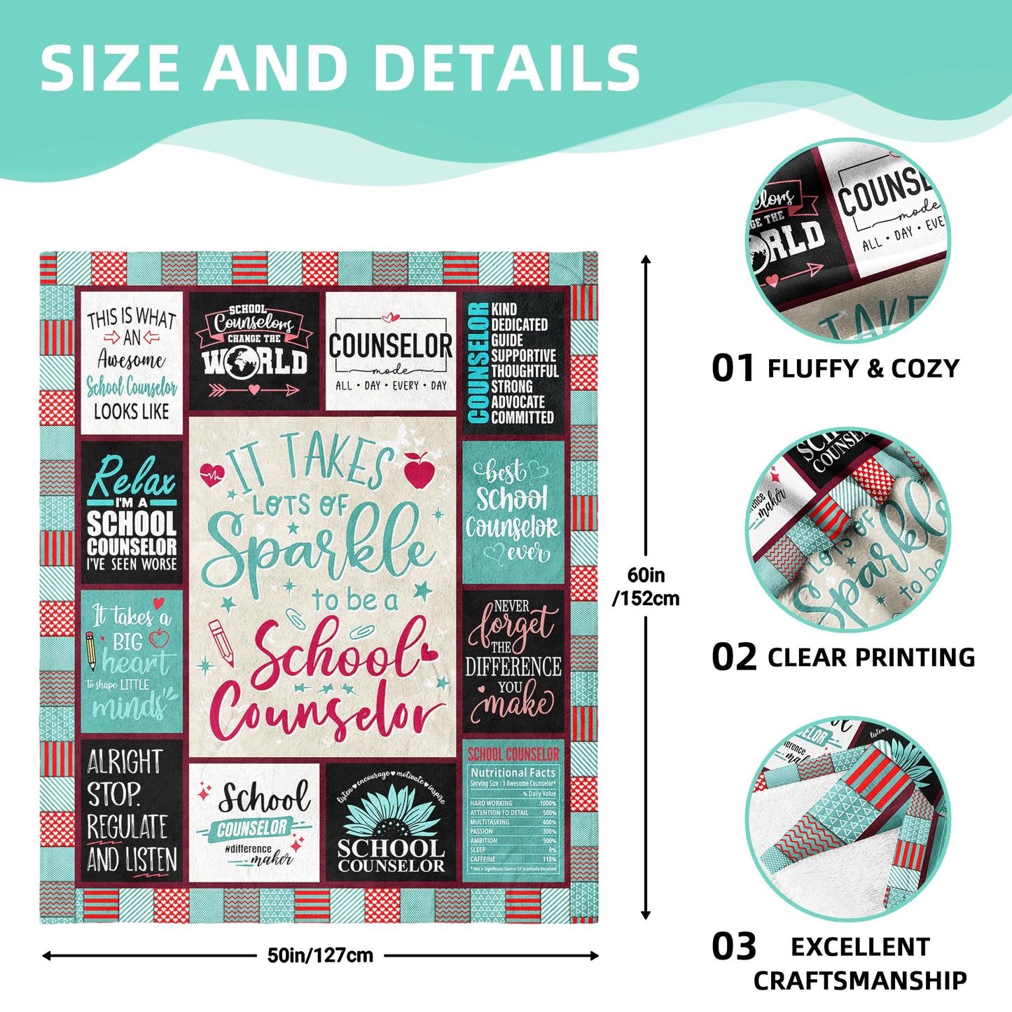 School Counselor Appreciation Gifts, Counselors Gift for Women Blanket 60"x 50", Gifts for School Counselors, Counselor Birthday Presents, Guidance Counselors Presents