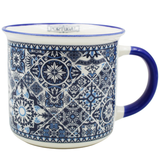 Portug'art Souvenirs Portugal Azulejo Tile Ceramic Coffee Mug - 12 oz - Blue & White Pattern - Dishwasher & Microwave Safe - Traditional Portuguese Design