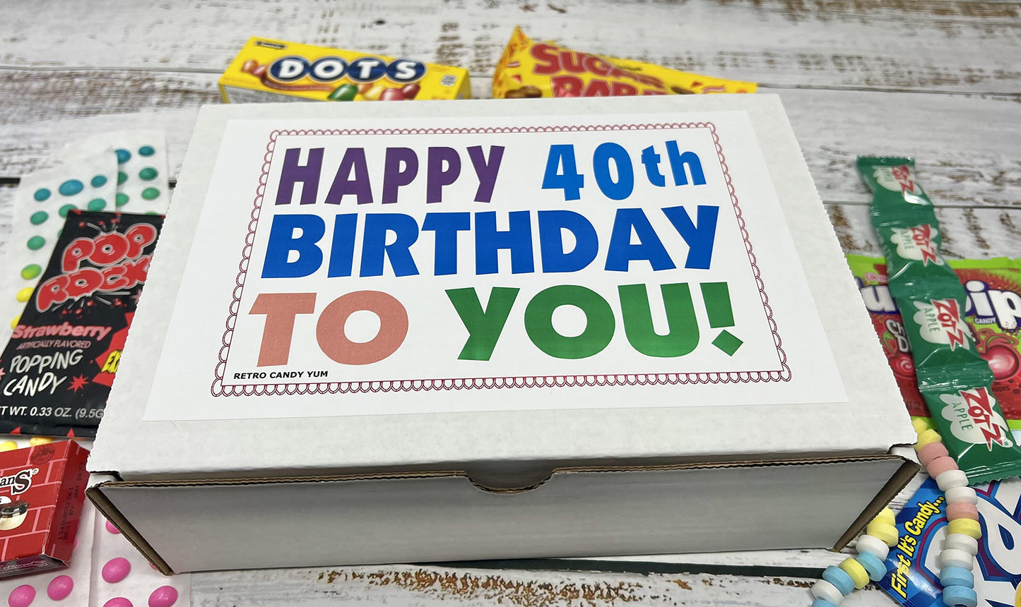 RETRO CANDY YUM Happy 40th Birthday to You for 40 Year Old Man or Woman - Classic Nostalgic Candy Assortment Gift Box Jr
