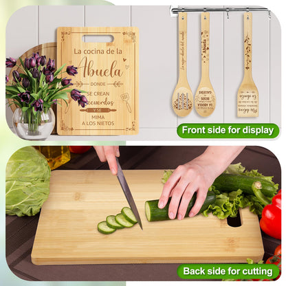 Maxdot 4 Pieces Mother's Day Spanish Gifts for Abuela Laser Engraved Bamboo Cutting Board Engraved Bamboo Cooking Board Gift Set for Grandma Mom from Daughter Grandchildren