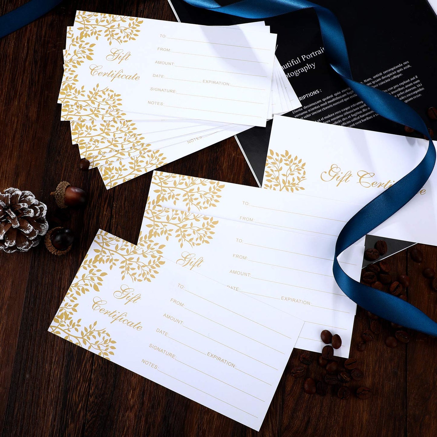 Outus 50 Pcs Blank Gift Certificates for Business Vouchers Coupon Certificates Cards Graduation Gift Card for Spa Salon Restaurants Custom Client Birthday Wedding, 3.5 x 7 Inch(White)
