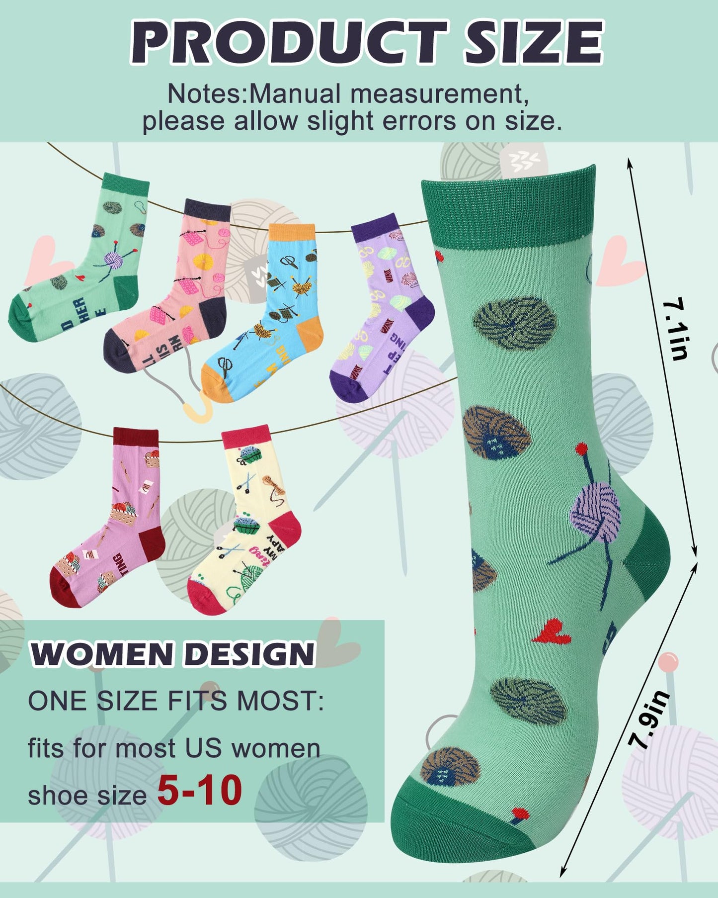 Liitrsh 6 Pairs Funny Crochet Socks for Women Novelty Knitting Socks Mother's Day Gifts for Crochet Lovers Her Mom Grandma