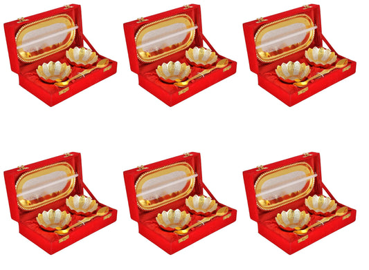 Gold Silver Plated Bowl Spoon Tray Set Dry Fruits Dessert Serving Set Diwali Gifts Friends Family Home Decorative Corporate Christmas Wedding Return Gift Items 6 Sets