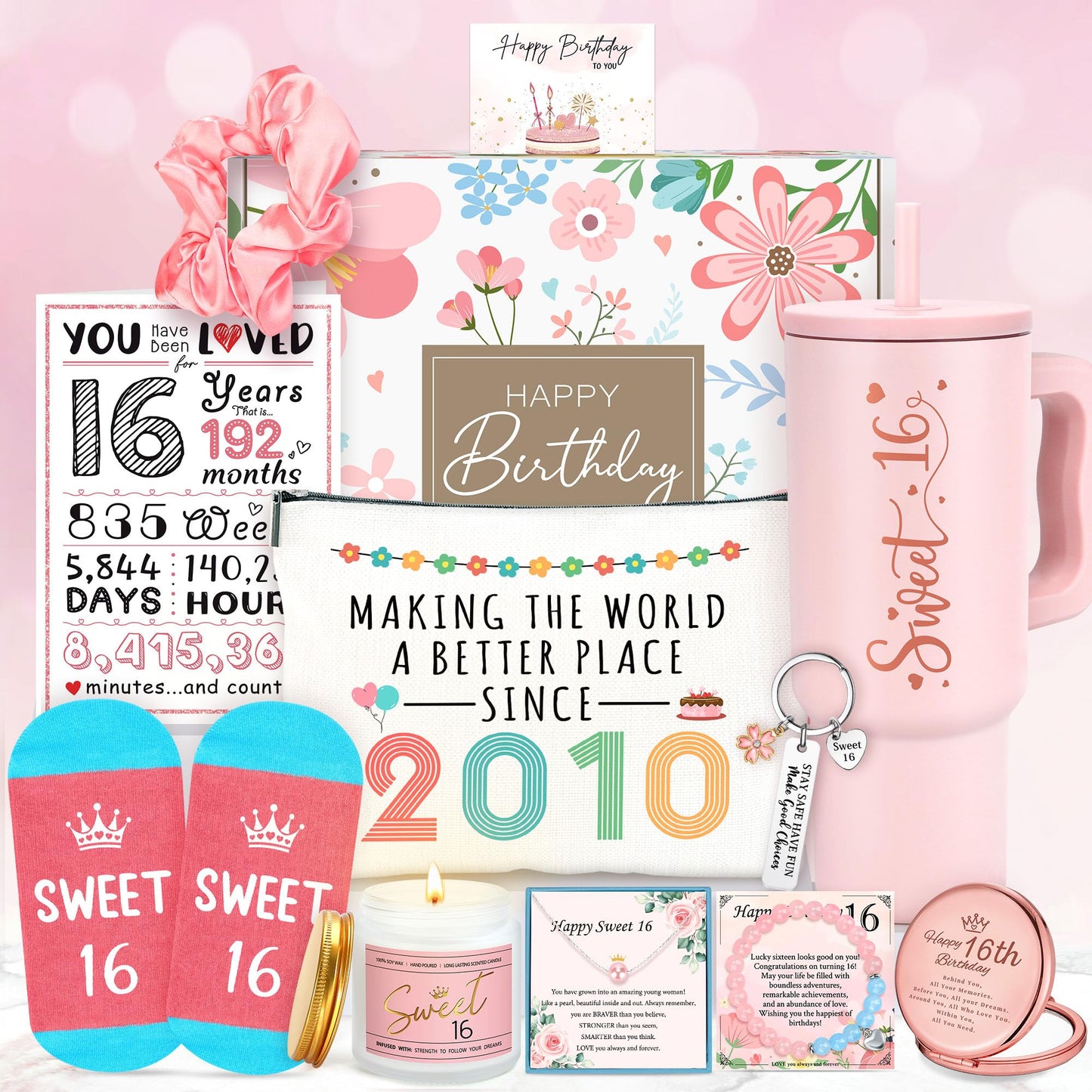 Sweet 16 Gifts for Girls Happy 16th Birthday Gifts for Girls Sweet Sixteen Gift for 16 Year Old Girl Trendy 2026 Pink 16 Year Old Girl Birthday Gift Ideas 16th Decoration for Granddaughter, Daughter