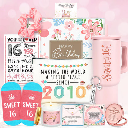 Sweet 16 Gifts for Girls Happy 16th Birthday Gifts for Girls Sweet Sixteen Gift for 16 Year Old Girl Trendy 2026 Pink 16 Year Old Girl Birthday Gift Ideas 16th Decoration for Granddaughter, Daughter