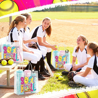 20 Pcs Coquette Softball Goodie Bags with Handles Bow Glitter Preppy Reusable Sports Treat Bags for Candy Birthday Party Supplies 8 x 8 x 3.15''(Softball)
