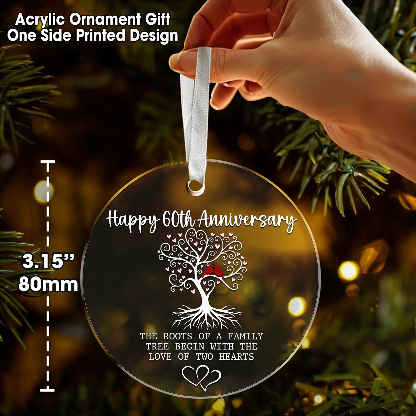60th Anniversary Wedding Gifts - 60 Years Anniversary Slate Stone 8" with Stand, Ornament, Card - 60th Diamond Wedding Gift Set for Parents, Couple, Husband, 60 Years of Marriage Natural Stone TT-A60