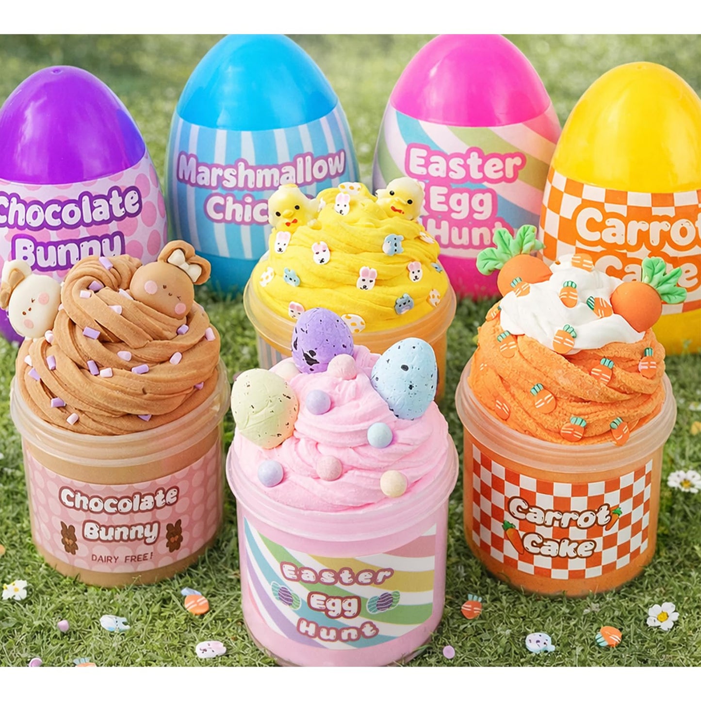 Easter Basket Stuffers - 4 Pack Kit of Eggs Filled with Slime and Charms - Prefilled Eggs with Toys Inside Easter Gifts for Toddlers Teens Girls Boys