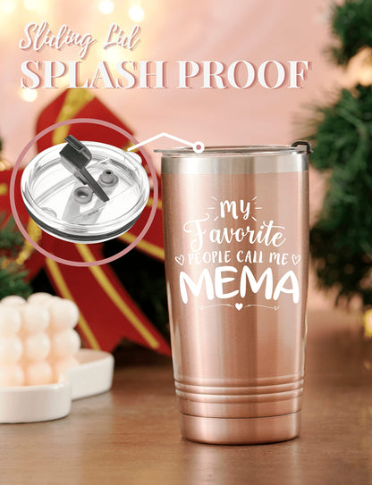 Mema Gifts for Grandma, Insulated Stainless Steel Wine Tumbler with Lid, For Nana, Gigi, Granny, Grammy, Birthday, Mother’s Day, Christmas gifts, Rose Gold, (20 oz) Call me Mema