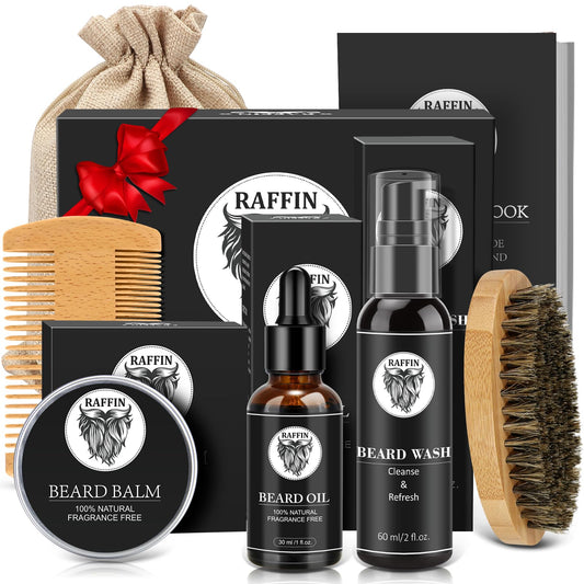 Gifts for Men - Beard Kit w/Beard Oil & Balm, Beard Brush & Comb, Beard Wash/Shampoo for Men's Self-care, Fathers Day & Birthday Gifts for Husband Dad Him Boyfriend, Dad Day Gifts from Daughter Son
