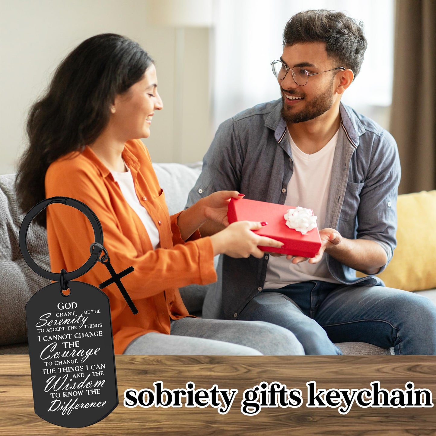 Serenity Prayer Gifts for Women Men - 1 Year Sober Bible Verse Keychain, Inspirational Sobriety Christian AA Recovery Gift