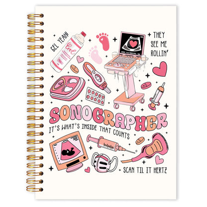 Sonographer Gifts Spiral Notebook 5.5x8.3, Ultrasound Tech Gifts Journal for Writing, Sonography Nursing Notebook Journal for Note Taking, Medical Office School Supplies