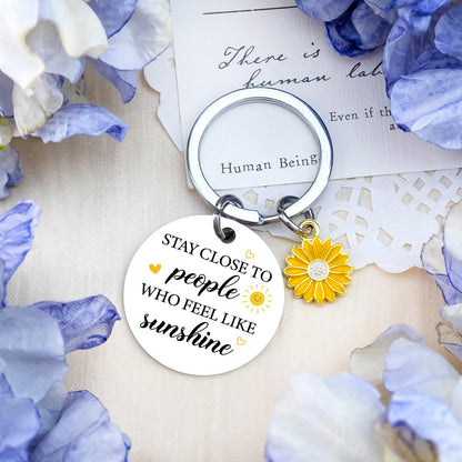 Sunshine Gifts for Women Motivational Sunshine Decorations Keychains Sunflower Gifts Basket for Women Friend Bestie Coworker Birthday Christmas Inspirational Cheer Up Gift for Her Sunshine Keyring
