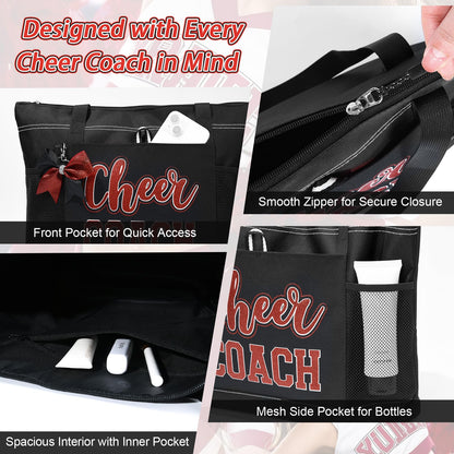 Aileam Cheer Coach Tote Bag for Cheerleaders Cheerleading Coach Gift Large Canvas Cheer Bag with Zipper Reusable Shopping Bag for Cheerleader Cheer Stuff Organizer for Girls Coaches