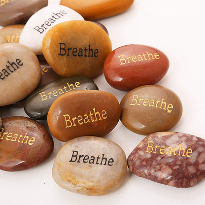 ROCKIMPACT 50PCS Breathe Breathe Stone Engraved Inspirational Stones Bulk Encouragement Motivational Gifts Zen Healing Inspiring Rocks Prayer Word Stones Wholesale Breathe Rock,2"-3" Each