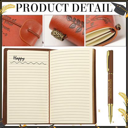 2Pcs Christian Graduation Leather Notebook Pen 120 Pages Bible Verses Inspirational Notebook Graduation Christian Gifts 2026 High School College Congratulations Grad for Women Men(Brown)