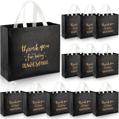 Sanwuta 12 Pcs Cna Week Appreciation Gift Bag with Handle for Nurse Graduation Employee Coworker Staff Bulk Thank You Reusable 12.2 x 4.7 x 11 in Thank You for Being Awesome Gift Bag(Black)