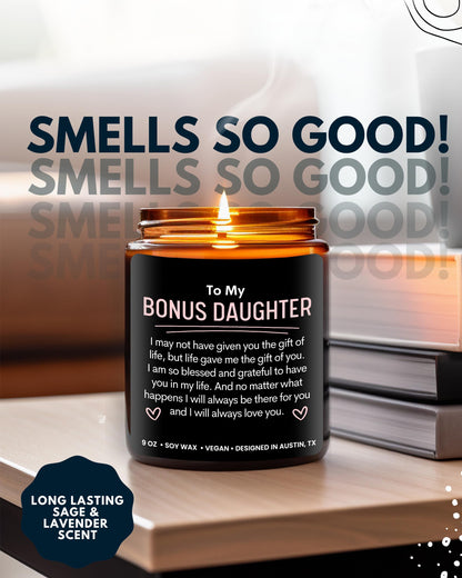 Bonus Daughter Candle, Unique Bonus Daughter Gifts for Women, Stepdaughter Gifts from Stepmom, Birthday Gift for Daughter in Law from Mother in Law, Ideal Present for Christmas, Gift-Ready